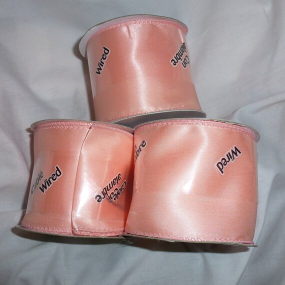 Puppy Bows ~ 4 rolls LOT peach pink ribbon 2.5" x 3 yards each wire edge solid craft floral (lot15)