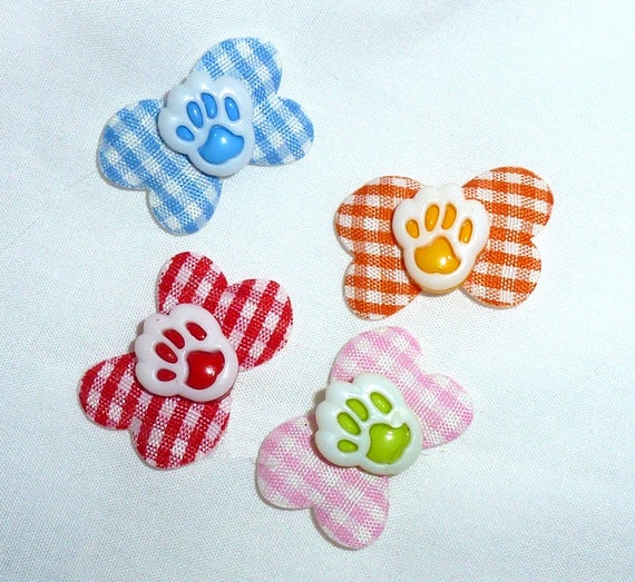 Puppy Bows ~ dog hair TINY pet snap clip heart end dog bones paw print centers (fb43A)