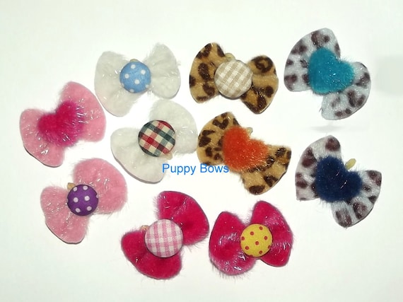 Posh Puppy Dog Bows ~ Fuzzy leopard print pink brown blue boys or girls pet hair bow Shih Tzu topknot (fb23)