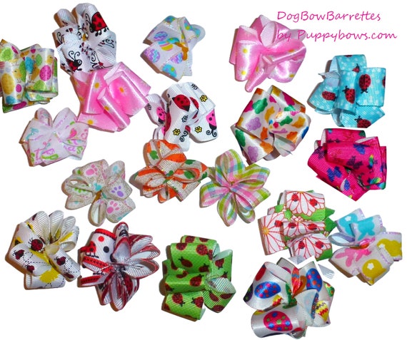 Puppy Bows ~ Easter spring Party puffs dog grooming bows -  All New Ribbon colors!