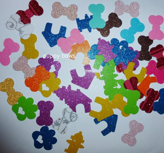 Puppy Bows ~ Dog bone paw print house fire hydrant confetti party table scatter glitter color