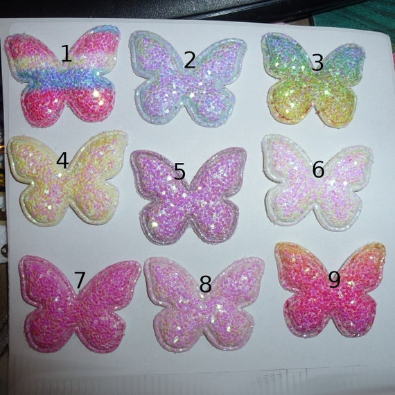 Puppy Bows ~ CLEARANCE 2 for 3.00 padded glitter butterfly pet hair bow  - (fb189)