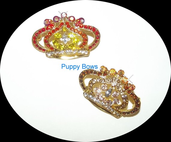 Puppy Bows ~Rhinestone SUNRISE SUNSET tiara barrette dog bow crystal rhinestone wedding clip ~USA seller