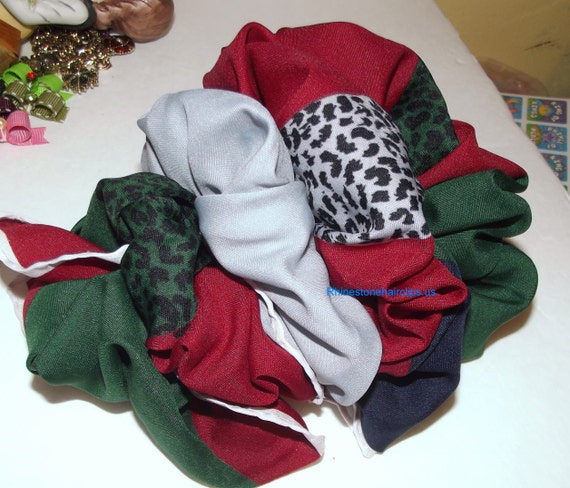 Becky Bows ~OOAK Barrette Hand crafted huge scarf BIG hair bow Women or Girls giant burgundy green gray