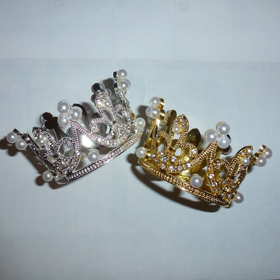 Puppy Bows ~ 3D silver or gold rhinestone tiara crown dog bow pet hair clip barrette or neckstrap