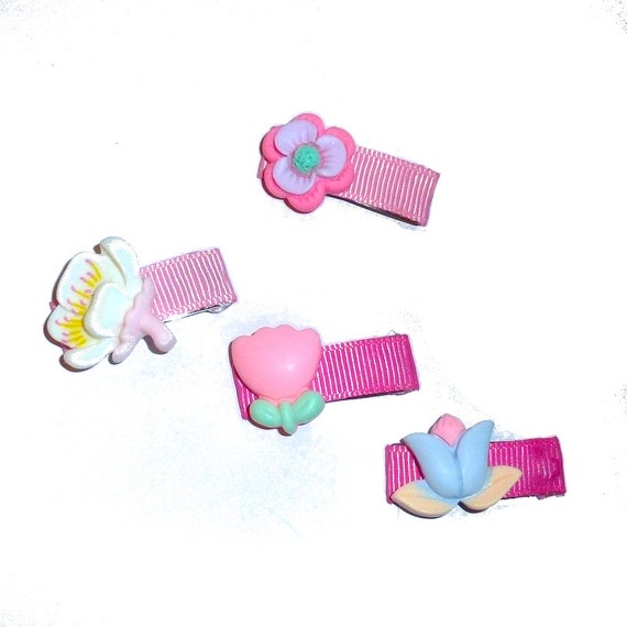 Puppy Bows ~  Snap clip pink flowers tulip flowers  barrette  clip pet hair bow (fb152J)