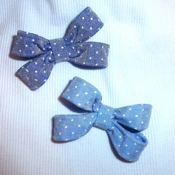 Puppy Bows ~Blue denim boys shape dog pet hair bowknot bow bands or barrette (fb113)~USA seller