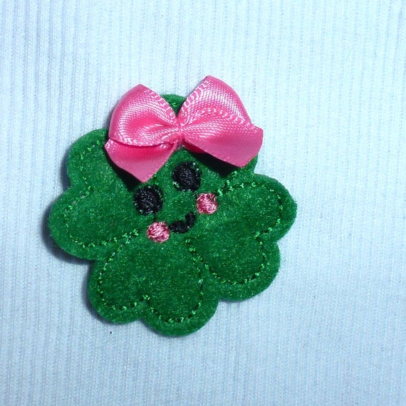 Puppy Bows ~ Clover 4 leaf heart dog bow pet hair clip barrette or latex bands or collar slide (fb141)