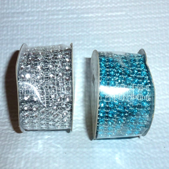 Puppy Bows craft items ~ Silver or aqua blue plastic rhinestone trim 3 yd can cut like ribbon