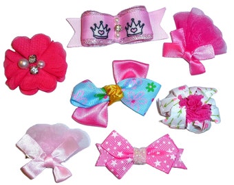 Barrettes pour chien, fleurs roses, 6 noeuds de toilettage en poils d'animaux de compagnie (FB396N)