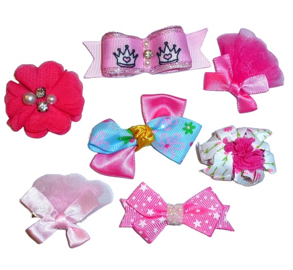 Dog Bow Barrettes pink flower 6pcs pet hair grooming bows (FB396N)