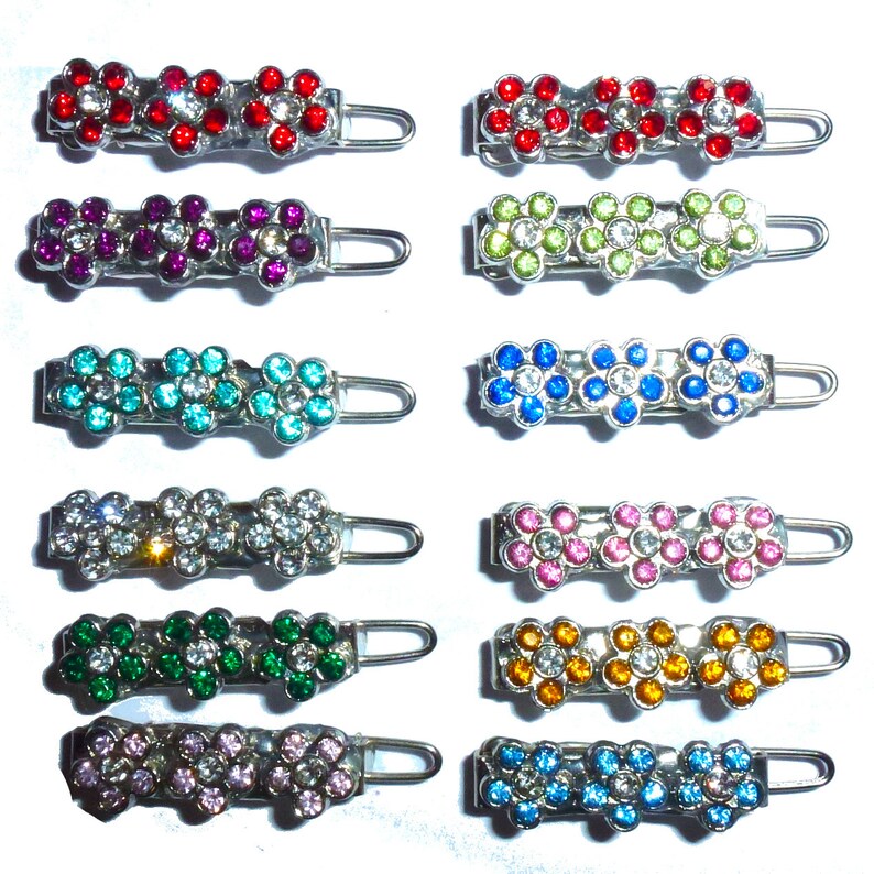 Puppy Bows ~ Wee super tiny 20mm hair BIRTHSTONE flower clips for dogs bow pet barrette pink purple peach crystal rhinestone~ US Seller