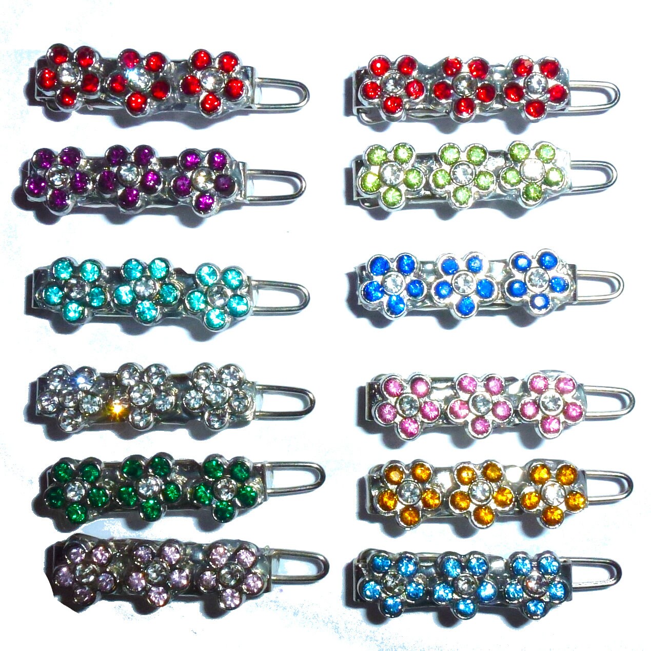 Puppy Bows ~ Wee super tiny 20mm hair BIRTHSTONE flower clips for dogs bow pet barrette pink purple peach crystal rhinestone~ US Seller