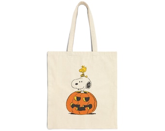 Halloween Cotton Canvas Tote Bag with Snoopy and Woodstock, Eco-Friendly Shopping Tote, Cute Trick-or-Treat Bag, Fall Festival Tote, [...]