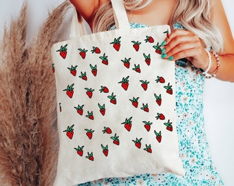 Strawberry Tote Bag Coquette Bag Fruit Tote Bag Coquette Tote Bag Cool Tote Bag Cottagecore Tote Downtown Girl Preppy Stuff 16th Birthday