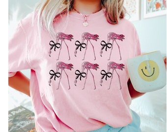 Flamingo Coquette Shirt Clean Girl Aesthetic Coquette Clothing Balletcore Coquette Ribbon Feminine Shirt Preppy Stuff