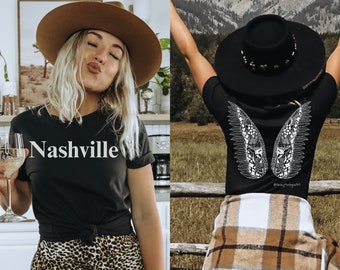 Nashville Wings T-Shirt - Iconic Kelsey Montague Art - Unisex Nashville Souvenir Tee with Angel Wings on Back - Music City Fashion