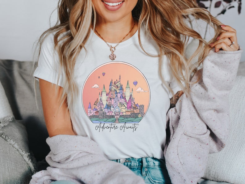 Adventure Awaits Castle Shirt Adventure Time Hot Air Balloon Rainbow Castle Shirt Fairy Tale Castle Princess Shirt Van Life Adventure image 2