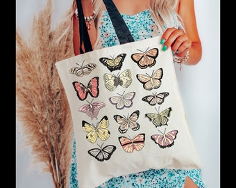 Light Academia Butterfly Tote Bag Library Bag Read More Books Great Grandma Gift Totebag Bookbag Small Book Bag Butterfly Wings 21st Birth