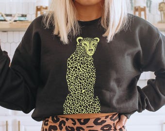 Acid Wash, Cheetah Sweatshirt, Animal print sweatshirt, Boho Graphic Crewneck, Wildlife Shirt, Cheetah Gifts, Oversized Crewneck, Leopard