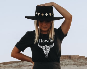 Howdy Vintage Western Tee | Cow Skull Silhouette Shirt | Southwest Boho Longhorn Buffalo Tshirts | Desert Life Western Tee | Bella & Canvas