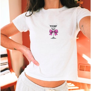 Martini Baby Tee Tini Time Cocktail Lover Gift Y2K Baby Tee Coquette Clothing Downtown Girl Hand Drawn Martini Old Money Aesthetic
