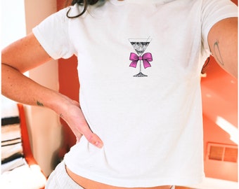 Martini Baby Tee Tini Time Cocktail Lover Gift Y2K Baby Tee Coquette Clothing Downtown Girl Hand Drawn Martini Old Money Aesthetic