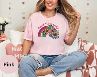 Good Vibes Only | Rainbow Shirt | Illustrated Shirt | Happy Rainbow T-Shirt Gift | Gift for Her