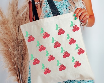 Cherry Tote Bag Coquette Bag Cool Tote Bag Cottagecore Tote Weekend Bag Downtown Girl Fruit Tote Bag Cherry Bag Cherry Print Bag Totebag