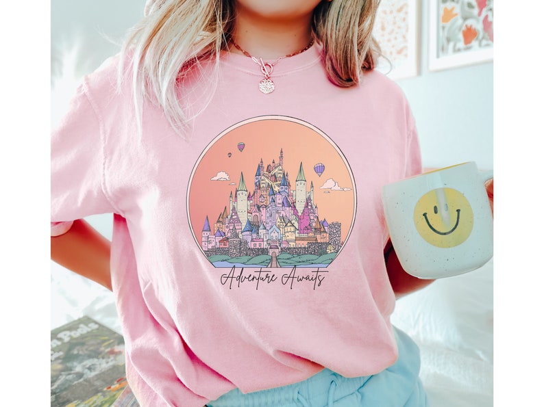 Adventure Awaits Castle Shirt Adventure Time Hot Air Balloon Rainbow Castle Shirt Fairy Tale Castle Princess Shirt Van Life Adventure image 1