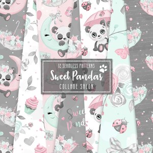 Patrones de pandas dulces, Papeles lindos, Pegatinas del planificador, Dibujos animados, Patrones sin costuras, Papeles azulefactables, Fondo, Niños, Panda Clipart