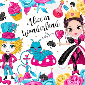 Alicja w Krainie Czarów, Słodkie Ilustracje, Bajka, Naklejki do druku, Słodkie Cliparty z Kreskówek, Ilustracje do Przedszkola, Słodkie Cliparty Zwierzęce