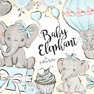 Baby Boy Elephant Illustraties, Leuke Illustraties, Sprookje, Afdrukbare stickers, Cute Baby Boy Elephant Clipart, Kinderkamer, Dieren