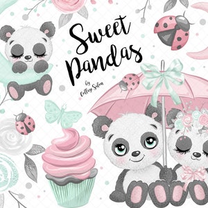 Sweet Pandas, Lindas Ilustraciones, Cuento De Hadas, Pegatinas Imprimibles, Lindo Dibujo Animado Clipart, Ilustraciones De Guardería, Cute Animals Clipart