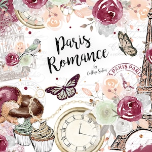 Paris Romance, Valentine, Paris Illustrations, Love illustrations, Printable stickers, Cute Clipart, Nursery Illustrations, Valentines, Love