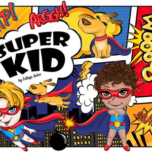 Sperhero Illustrationen, Süße Illustrationen, Märchen, druckbare Sticker, Süße Jungen Cliparts, Super Kid Illustrationen, Süße Kinder