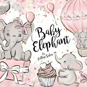 Baby Mädchen Elefant Illustrationen, Niedliche Illustrationen, Märchen, druckbare Sticker, Niedliches Mädchen Elefant Clipart, Kinderzimmer, Tiere