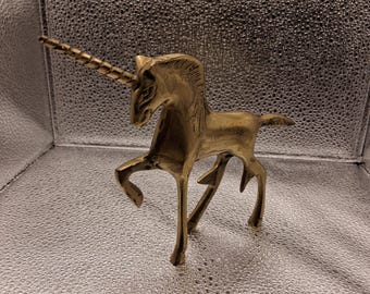 Vintage 1970s Solid Brass Unicorn Statue | Made in Korea MCM Prancing Unicorn Sculpture