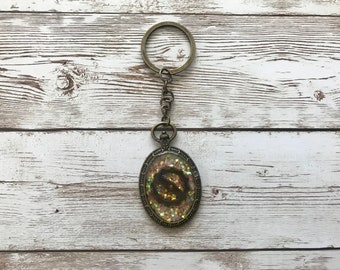 glitter keychain, steampunk key fob, Christmas gifts for friends, birthday gifts for coworker, zipper pull, bronze key chain, steam punk