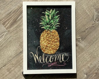 completed diamond painting, welcome pineapple, gift for her, finished diamond art, Hawaiian artwork, Hawaii décor, diamond painting for sale