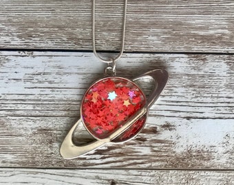 space planets, science necklace, Christmas gifts for tween girl, astronomy jewelry, glitter resin pendant, birthday gifts for friends, STEM