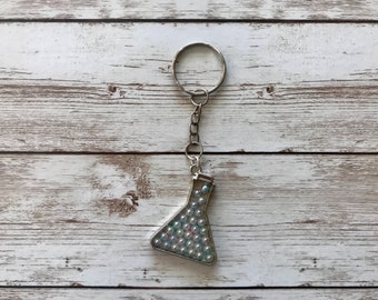 Erlenmeyer flask, pearl key chain, chemistry keychain, science key ring, birthday gift for college student, stocking stuffers for students
