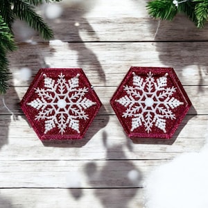 Christmas gift for her, coaster set of 2, pink glitter coaster, snowflake coasters, glitter snowflake, holiday decor, xmas gifts for women