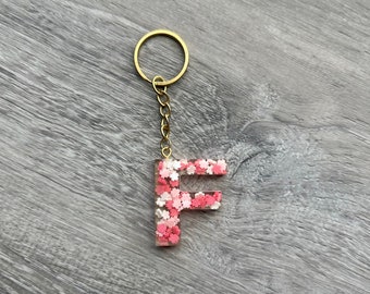 sakura keychain, cherry blossom key chain, initial key fob, monogram key holder, custom key ring, letter keychain gold, alphabet keyring