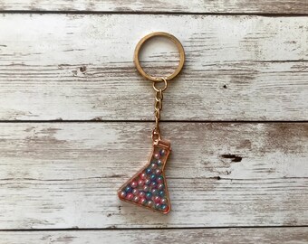 pearl keyring, chemistry beakers, chemistry keychain, birthday gift for coworker, science key fob, Christmas gifts for college students, new