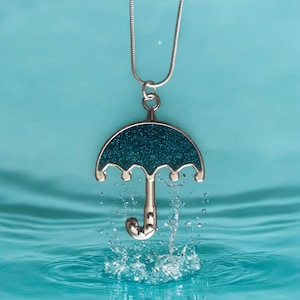 umbrella necklace, glitter pendant, Christmas gifts for ladies, birthday gift for mom, weather jewelry, rainy day, baby shower favor boy