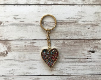 heart keychain, love key chain, stocking stuffers for wife, birthday gifts for girlfriend, resin zipper pulls, backpack charm, glitter key