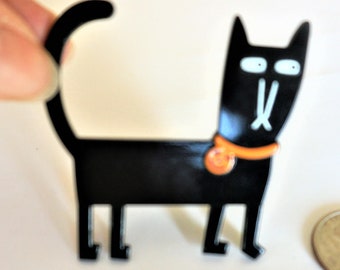 Rare Hallmark Halloween Black Cat Brooch with Jack O Lantern Collar