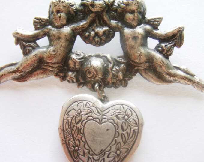 Vintage Locket Brooch / Pin / Angel Locket Brooch / Pin / Etsy