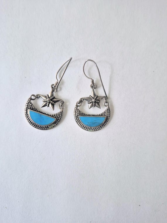 Turquoise Earrings / Cresent Moon Earrings/ Moon Star Earrings/ Star Earrings / Moon Earrings/ Moon Jewelry  / Moon Items/ Star Items